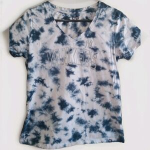 Women's New York Yankees SZ L Blue Tie Dye V Neck T Shirt Top MLB Baseball